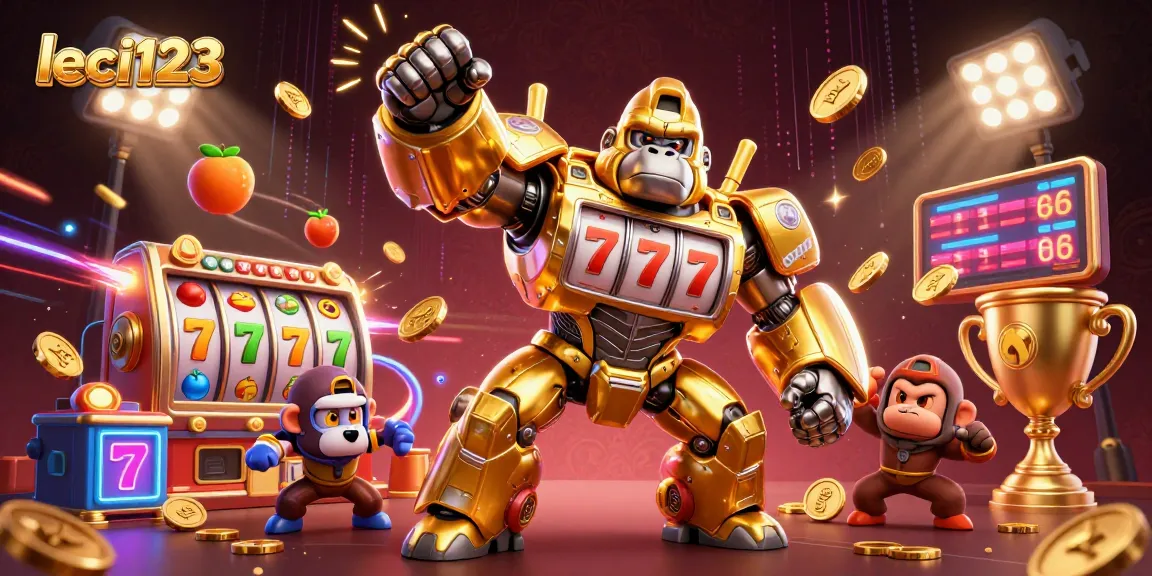 Win big with leci123's stunning slot machine-themed 3D illustration showcasing dynamic casino action.