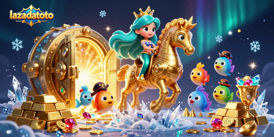 Lazadatoto's vibrant digital scene featuring a mermaid, seahorse, and treasures of the casino world.