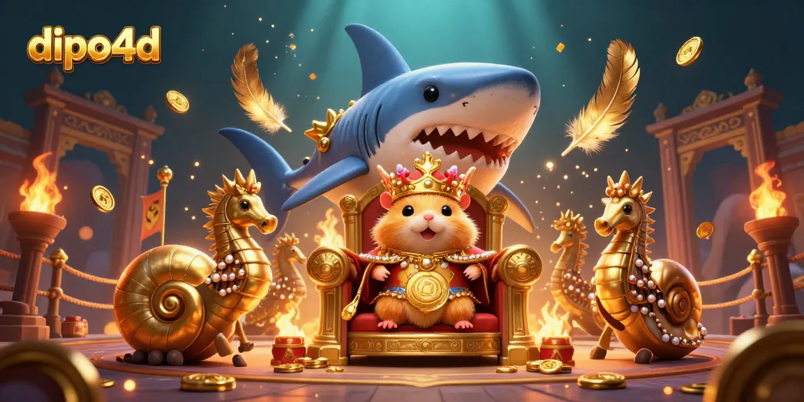 Experience the dipo4d thrill with a golden hamster king and slot reels in a vibrant 3D casino underwater scene.
