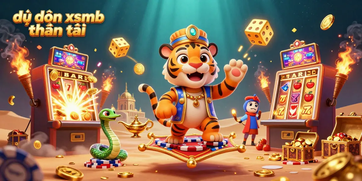 Engaging illustration showcasing dự đoán xsmb thần tài with vibrant casino elements like slot machines and treasure chests.