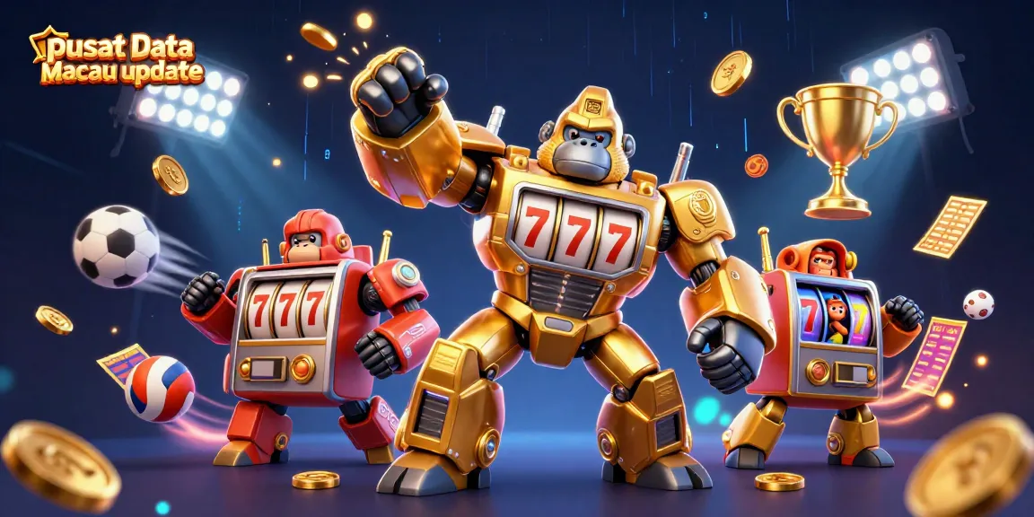 Pusat Data Macau update dengan mesin slot dan gorila emas bertema kasino yang menarik perhatian.